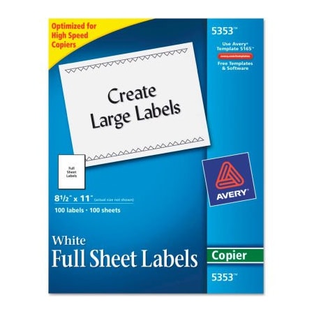 Avery Avery Self-Adhesive Full-Sheet Shipping Labels for Copiers, 8-1/2 x 11, White, 100/Box 5353